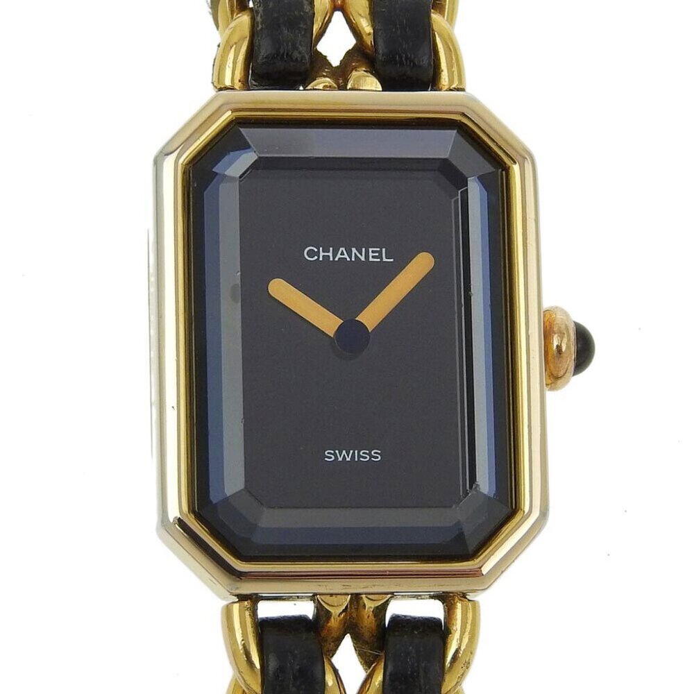 CHANEL Premiere L Watches blackDial Plated Gold/leather Quartz Analog disp...